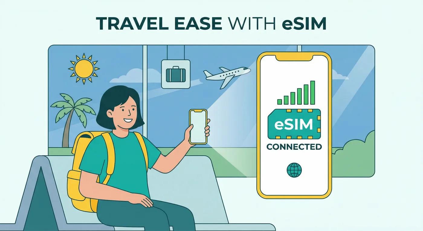 Traveler with voyaio eSIM – connected, relaxed, no hassle