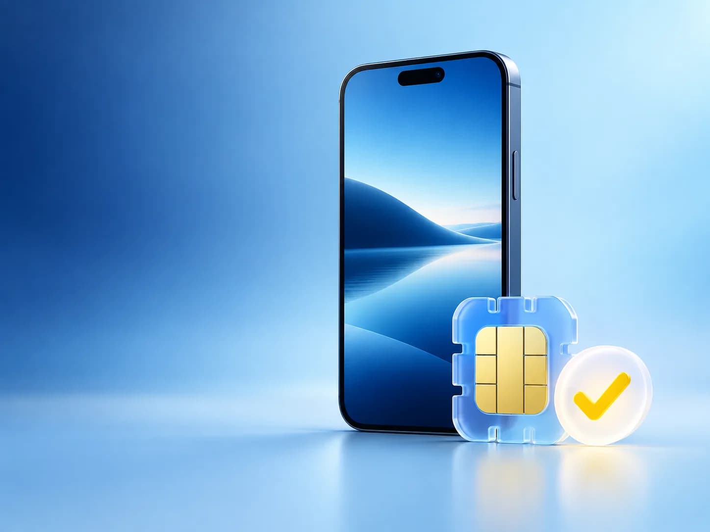 Modern smartphone with an eSIM chip and compatibility checkmark