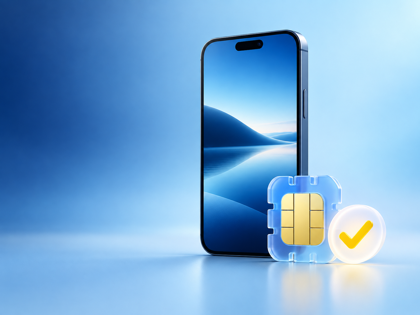 Modern smartphone with an eSIM chip and compatibility checkmark