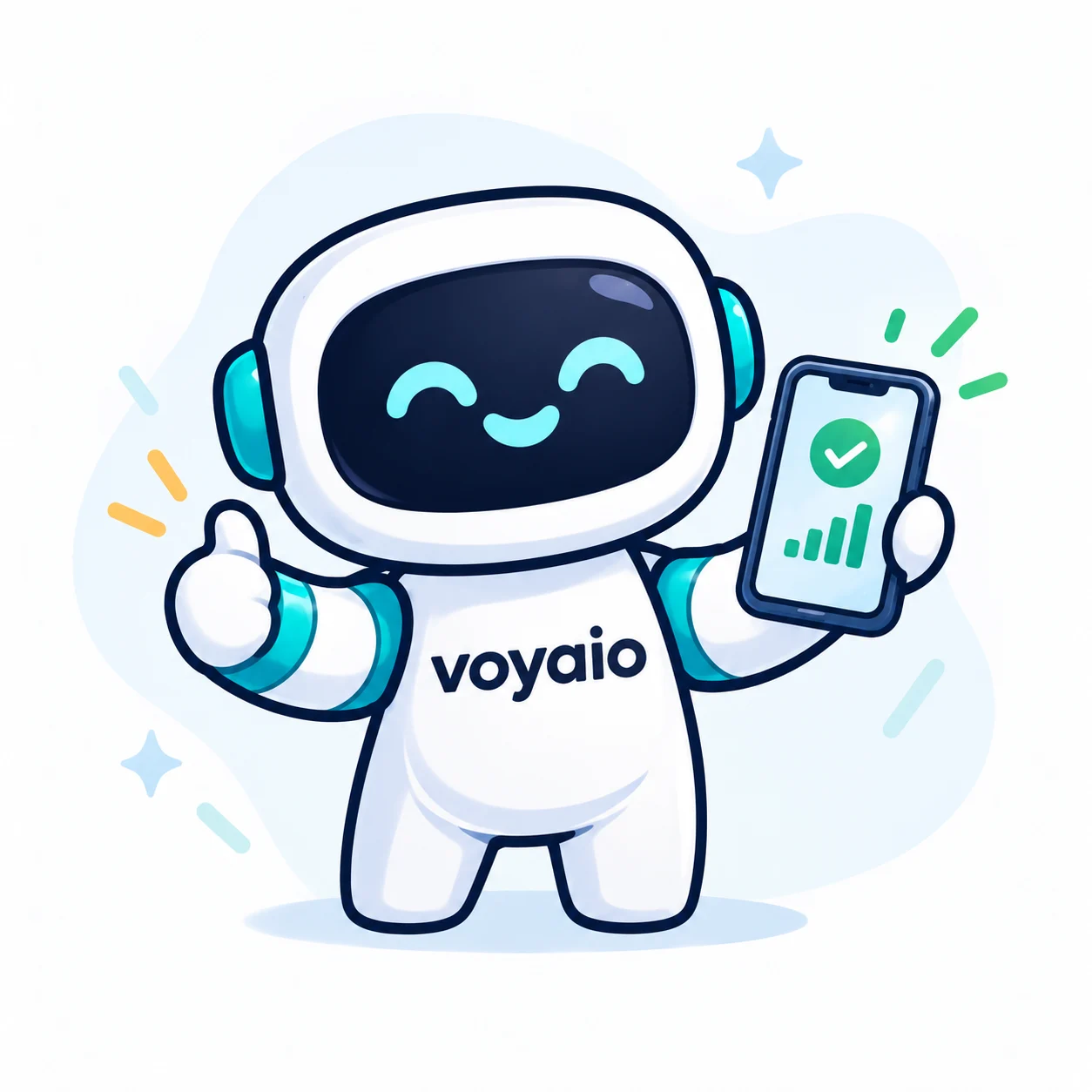 Voyaio mascot showing a connected travel eSIM