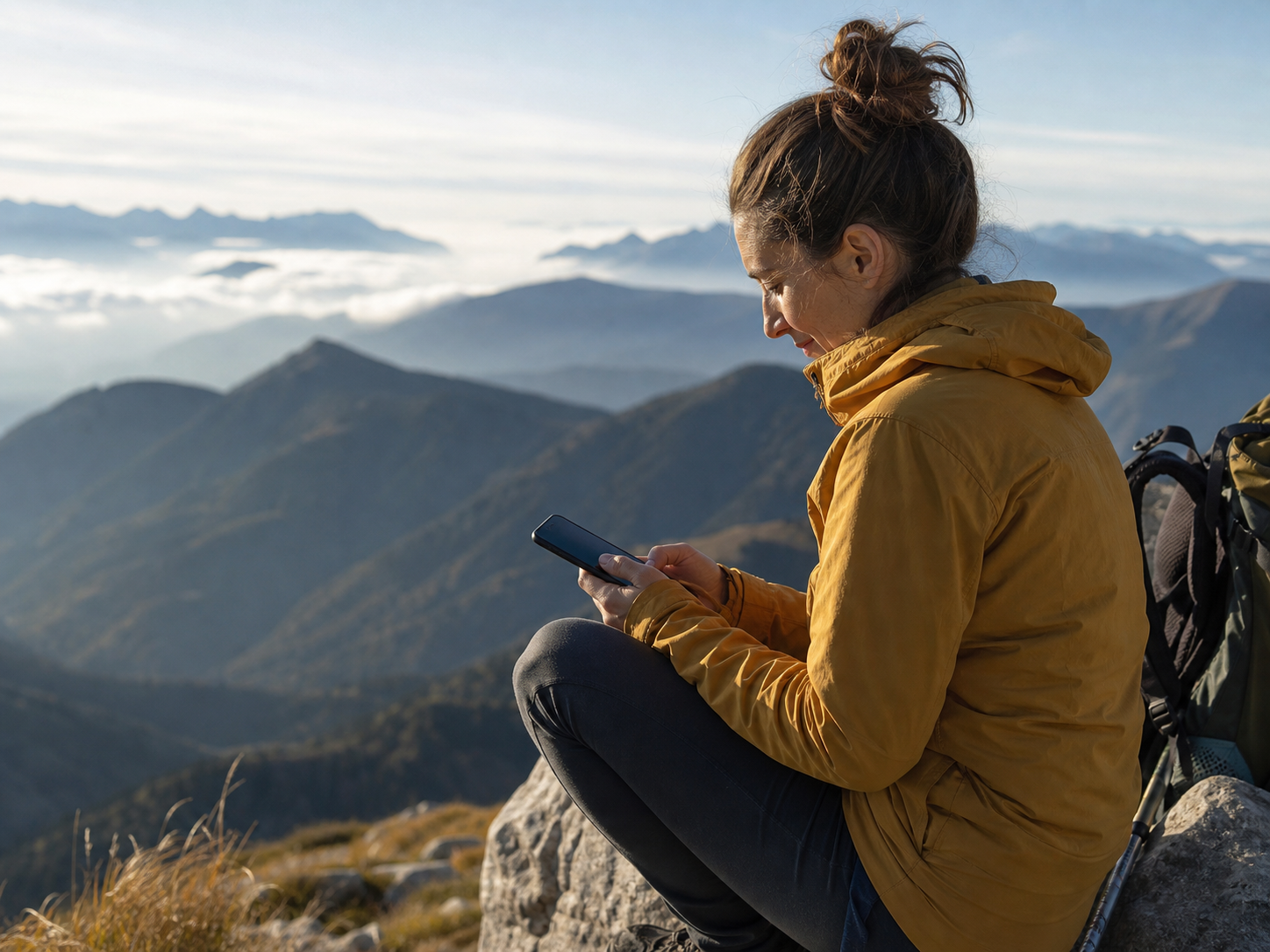 Traveller overlooking a mountain landscape